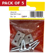 Steel Butt Hinges, 25mm - Pack of 5