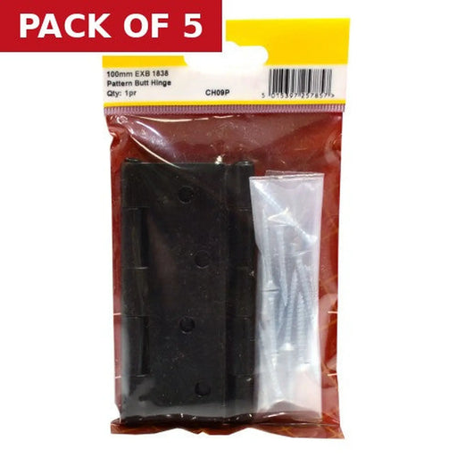 Steel Butt Hinges, Black, 100mm - Pack of 5