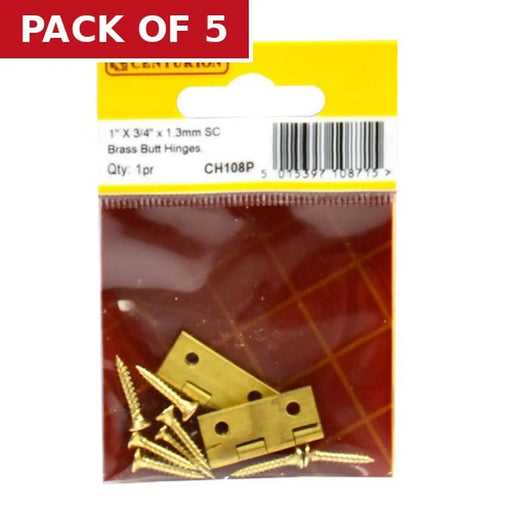 1" x 3/4" x 1.3mm SC Medium Duty Solid Drawn Butt Hinges (1 pair) - Pack of 5