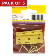 Solid Drawn Brass Butt Hinges, Self Colour, 51mm x 29mm - Pack of 5