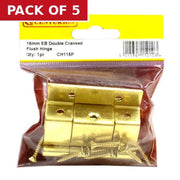 Double Cranked Steel Flush Hinges, Electro Brassed, 60mm x 16mm - Pack of 5