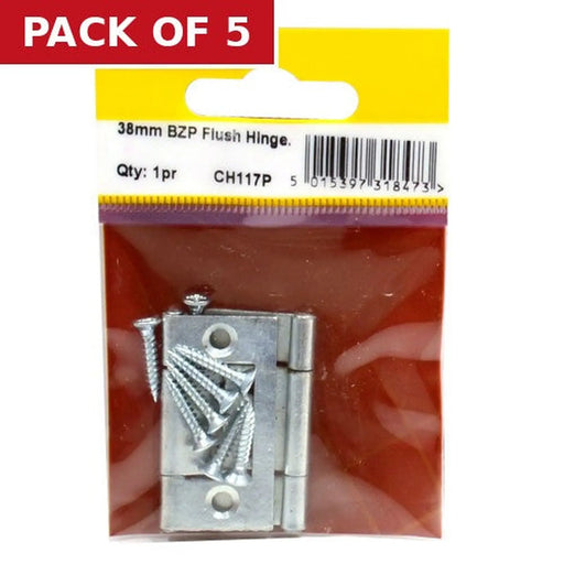 38mm BZP Flush Hinges (1 pair) - Pack of 5