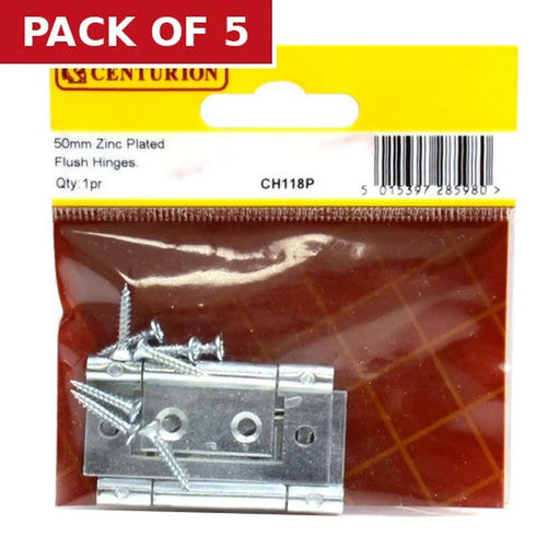 50mm BZP Flush Hinges (1 pair) - Pack of 5