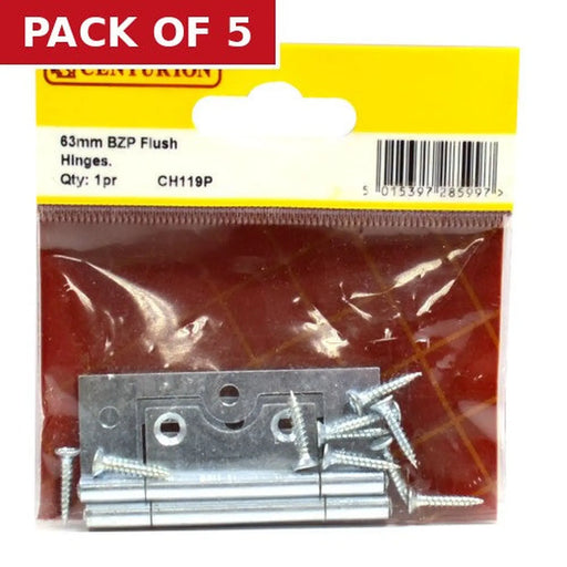 60mm BZP Flush Hinges (1 pair) - Pack of 5