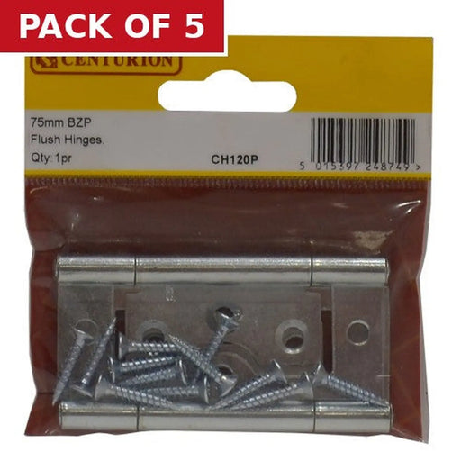 Steel Flush Hinges, Zinc Plated, 76mm - Pack of 5