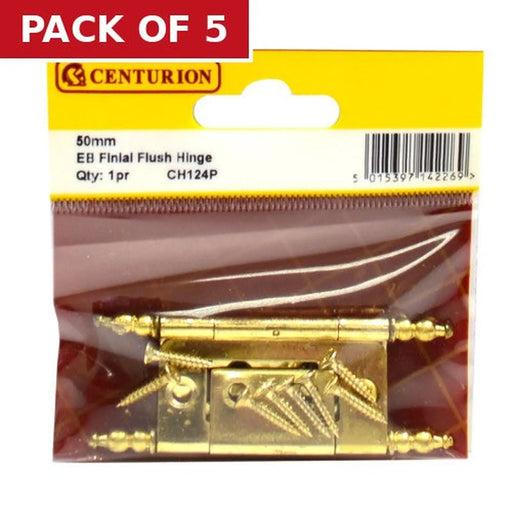 Finial Steel Flush Hinges, Electro Brassed, 50mm - Pack of 5