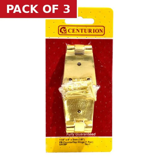 Solid Brass Counterflap Hinges, Polished Brass, 38mm x 102mm - Pack of 3