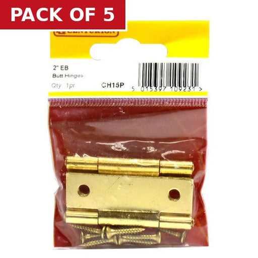 Steel Butt Hinges, Brassed, 50mm - Pack of 5