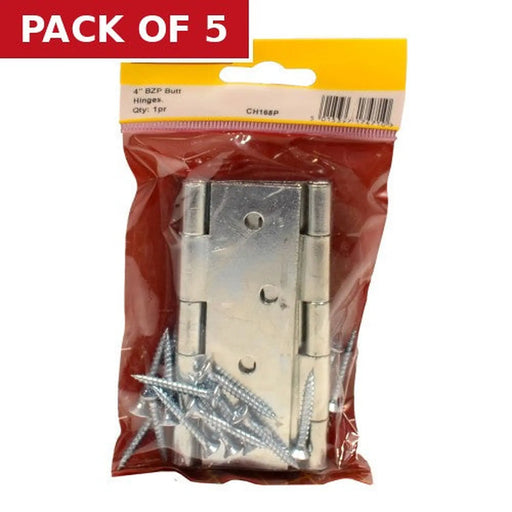 Steel Butt Hinges, Zinc Plated, 100mm - Pack of 5