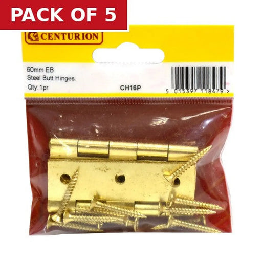 Steel Butt Hinges, Brassed, 65mm - Pack of 5