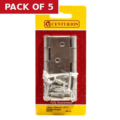 Butt Hinges, Satin Stainless Steel, 102mm x 67mm - Pack of 5