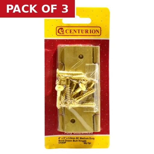 Heavy Brass Butt Hinges, Self Colour, 102mm x 76mm - Pack of 3