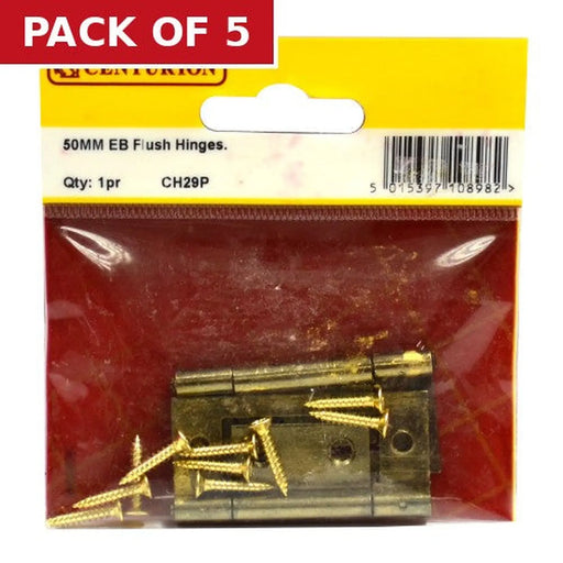 Steel Flush Hinges, Electro Brassed, 50mm - Pack of 5