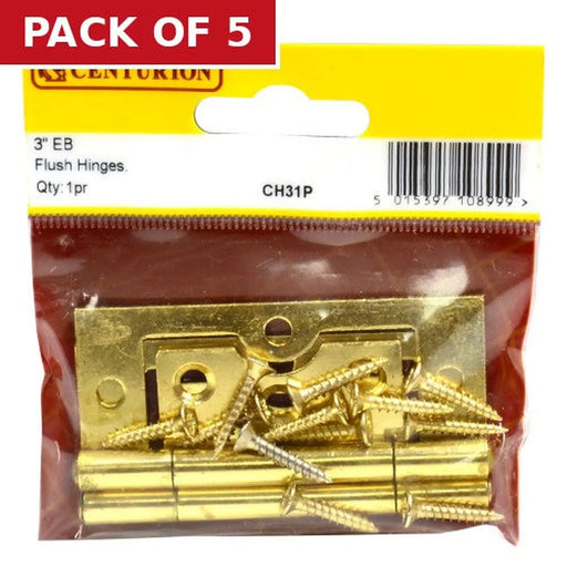 Steel Flush Hinges, Electro Brassed, 76mm - Pack of 5