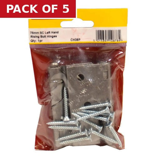 Steel Rising Butt Hinges, Left, Self Colour, 76mm - Pack of 5