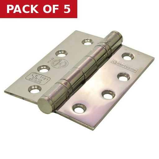 Ball Bearing Butt Hinges, Polished Stainless Steel, 102mm x 76mm - Pack of 5