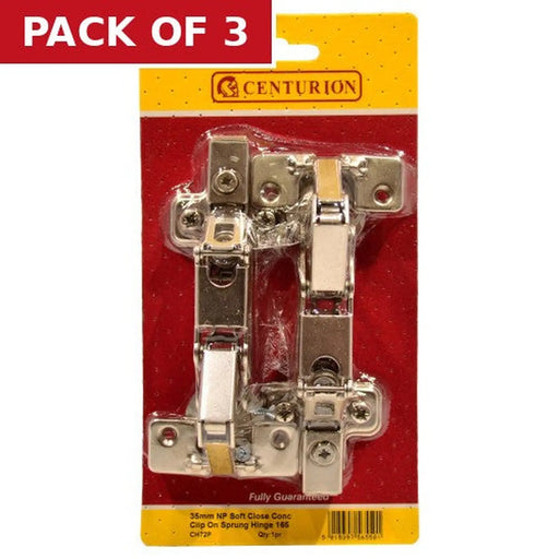 Soft Close Clip On Sprung Concealed Hinges 165°, Nickel Plated, 35mm - Pack of 3