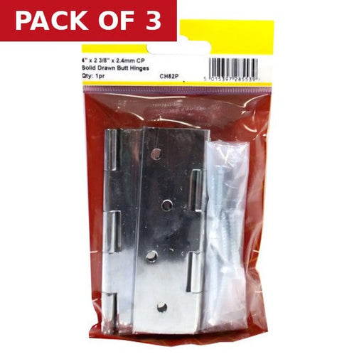 4" x 2 3/8" x 2.4mm CP Solid Drawn Butt Hinges (1 pair) - Pack of 3