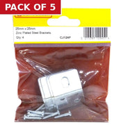 25mm x 25mm ZP Slotted Steel Bracket (Pack of 4) - Pack of 5