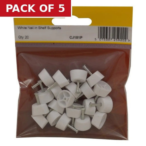 15mm Diameter White Nail In Shelf Supports (Pack of 20) - Pack of 5