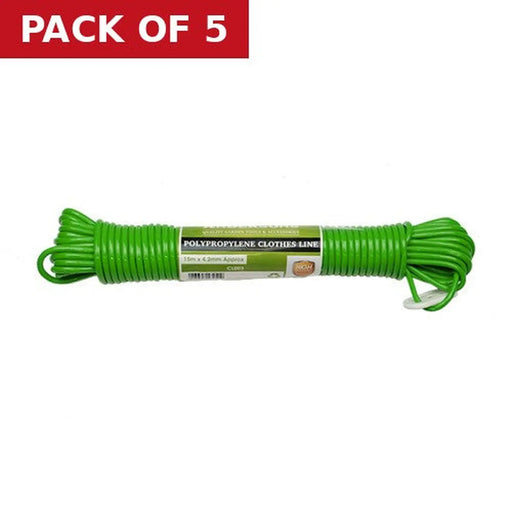 Clothes Line - Plastic Core - 15m x 5mm - Pack of 5