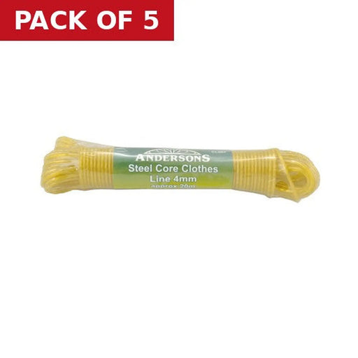 Clothes Line - Steel Core - 20m x 4mm - Pack of 5