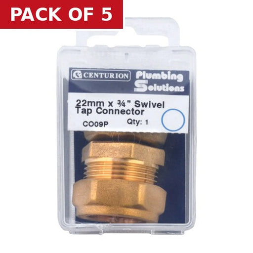 22mm x 3/4" BSP Compression Straight Tap Connector - Pack of 5