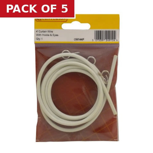 4 ft Coil Curtain Wire with Hooks & Eyes - Pack of 5