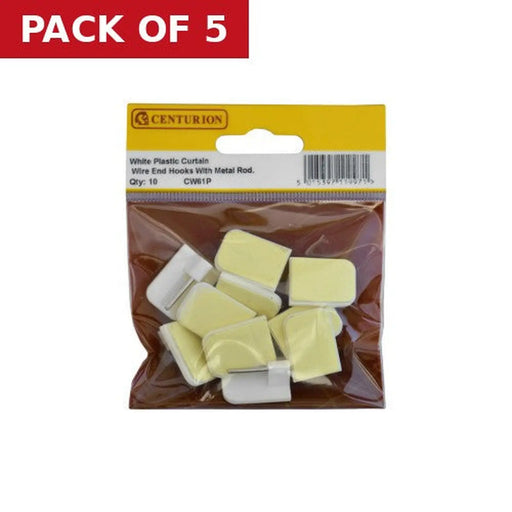 White Plastic Curtain Wire End Hooks (Pack of 10) - Pack of 5