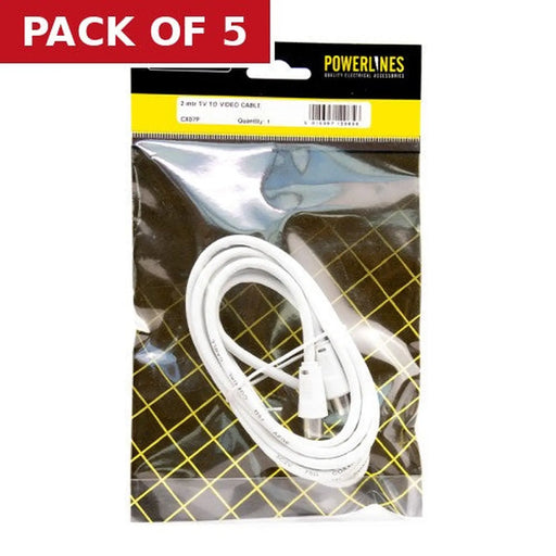 Coaxial TV to Video Cable, 2m - Pack of 5