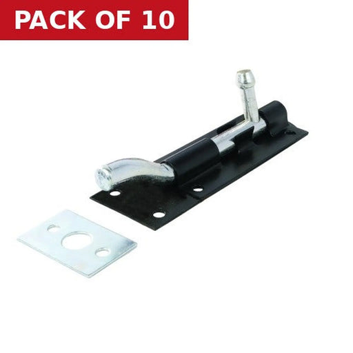 Necked Tower Bolt, Black, 100mm - Pack of 10
