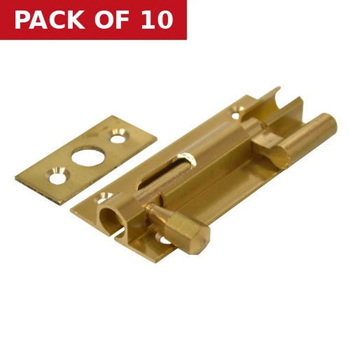 Necked Barrel Bolts, Polished Brass, 25mm x 63mm - Pack of 10
