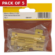 Necked Barrel Bolts, Polished Brass, 25mm x 63mm - Pack of 5