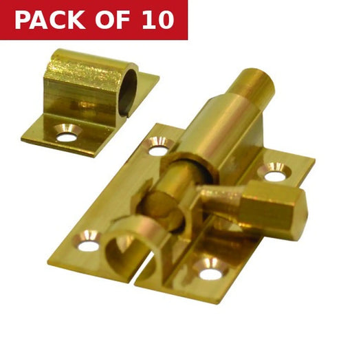 Straight Barrel Bolts, Polished Brass, 25mm x 38mm - Pack of 10
