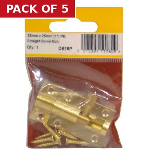 38mm x 25mm (1") PB Straight Barrel Bolt - Pack of 5