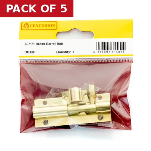 Straight Barrel Bolts, Polished Brass, 25mm x 63mm - Pack of 5