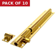 Straight Barrel Bolts, Polished Brass, 25mm x 150mm - Pack of 10