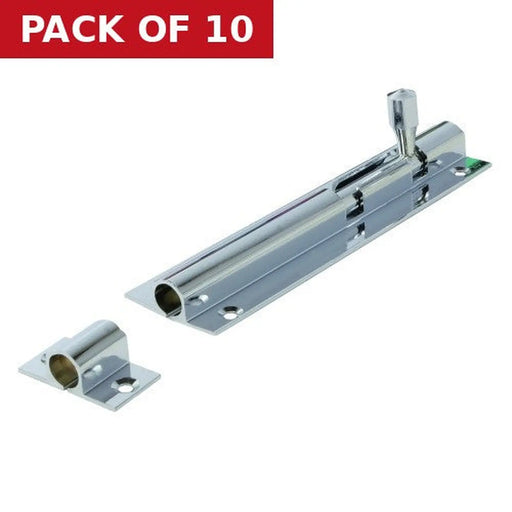 Straight Solid Brass Barrel Bolts, Polished Chrome, 25mm x 100mm - Pack of 10
