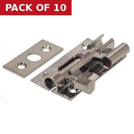 Necked Solid Brass Barrel Bolts, Polished Chrome, 25mm x 50mm - Pack of 10