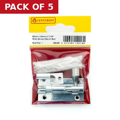 50mm x 25mm (1") CP Wide Necked Barrel Bolt - Pack of 5