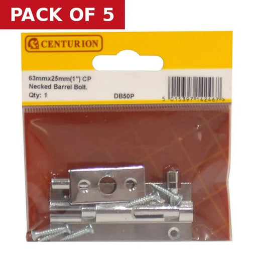 Necked Solid Brass Barrel Bolts, Polished Chrome, 25mm x 63mm - Pack of 5