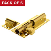 Straight Barrel Bolts, Polished Brass, 38mm x 100mm - Pack of 6