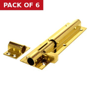 Straight Barrel Bolts, Polished Brass, 38mm x 150mm - Pack of 6