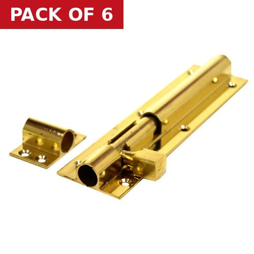 Straight Barrel Bolts, Polished Brass, 38mm x 150mm - Pack of 6