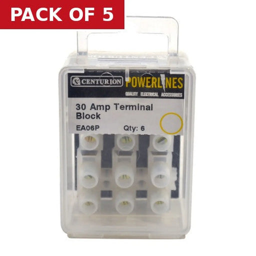 30 Amp Terminal Block - 6 Way - Pack of 5