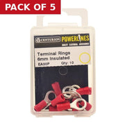 6mm Red Insulated Terminal Rings, Pack of 10 - Pack of 5
