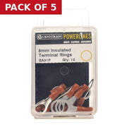 8mm Red Insulated Terminal Rings, Pack of 10 - Pack of 5