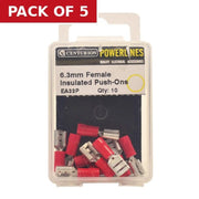 6.3mm Red Female Push-On Terminals, Pack of 10 - Pack of 5