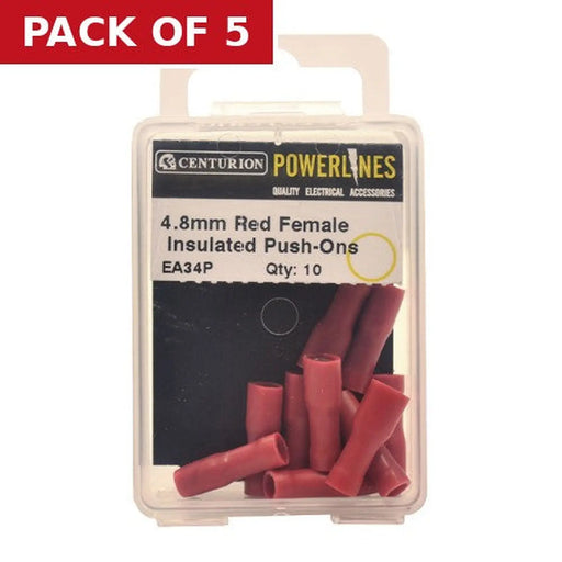 4.8mm Red Female Insulated Push-Ons, Pack of 10 - Pack of 5