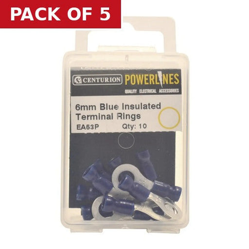 6mm Blue Insulated Terminal Rings, Pack of 10 - Pack of 5